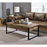 Aflo Square Wooden End Table with Storage Drawer in Weathered Oak and Black